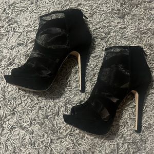 Mix No 6 Mesh Velvet High Heel Peep Toe Stilettos - Size 9